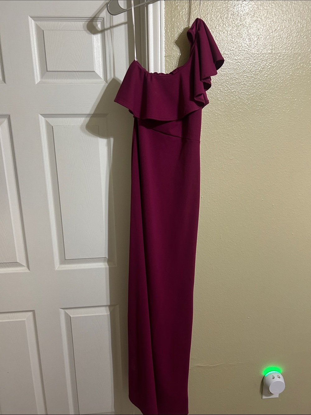 One-Shoulder Ruffle Maxi Dress - Magenta